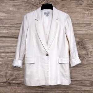 RACHEL ZOE Boyfriend Style Linen Blend Cream Ivory Blazer Lined Jacket Womens M